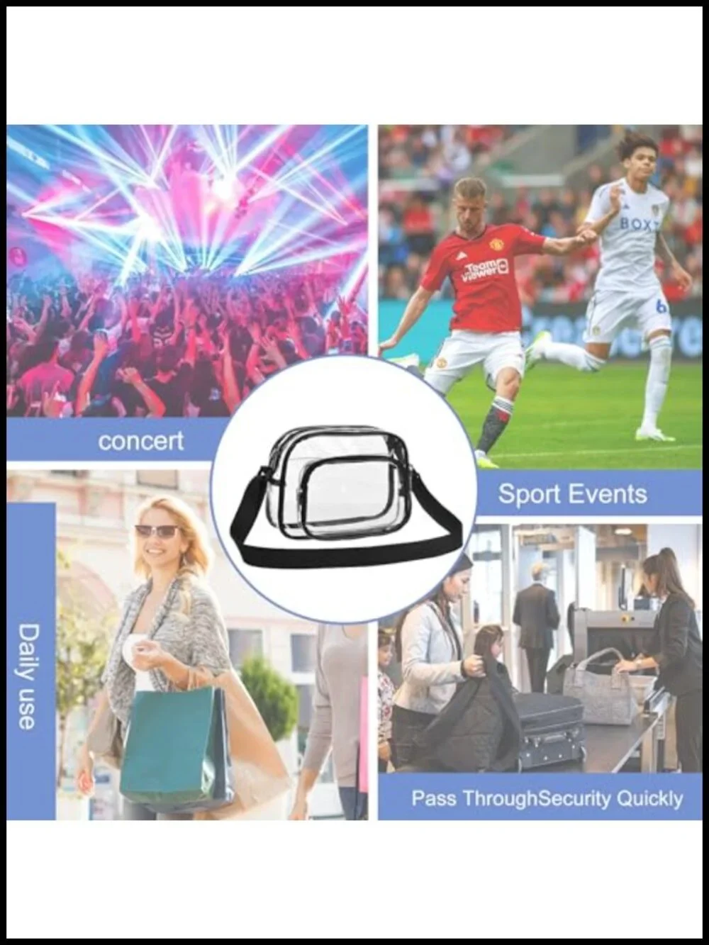 Stadium Approved Clear Satchel Bag Crossbody PVC Purse Concerts Events